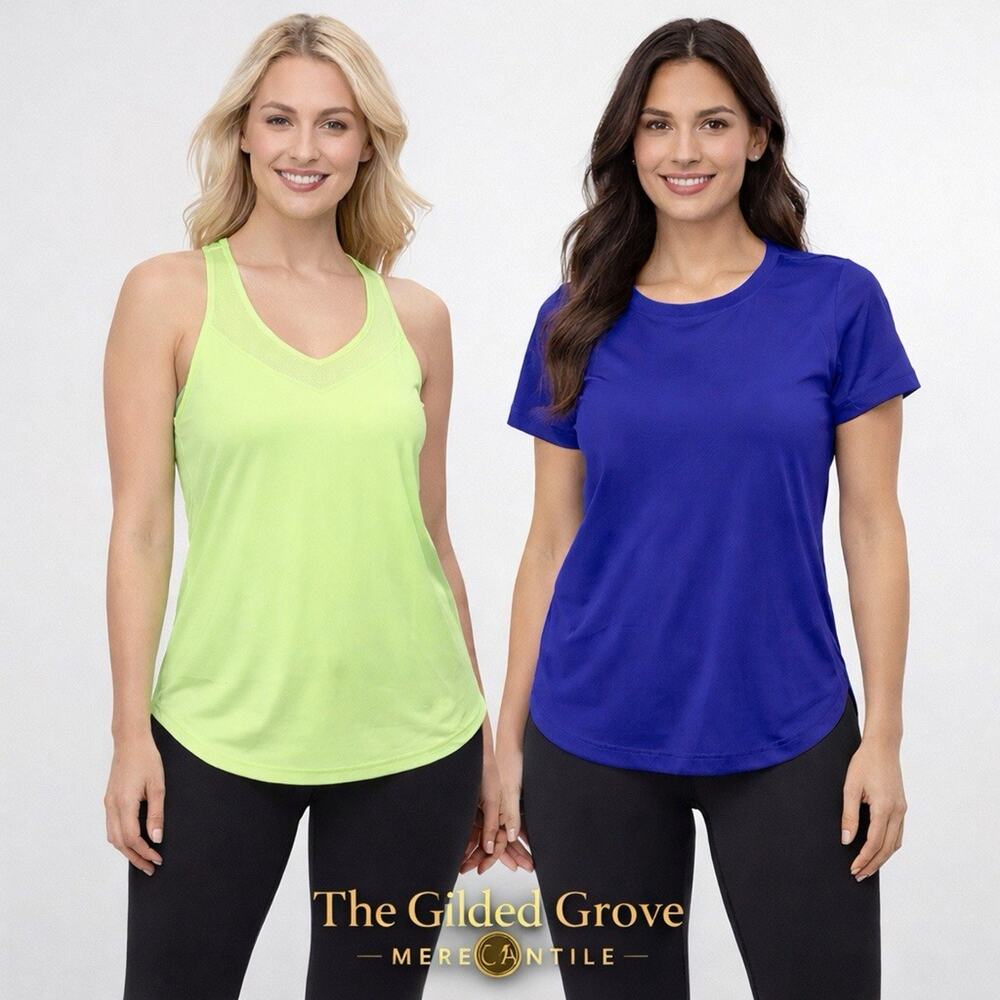 Athleta Womens XS Athletic Top Lot Of 2 Tank Tee Purple Green Workout Active